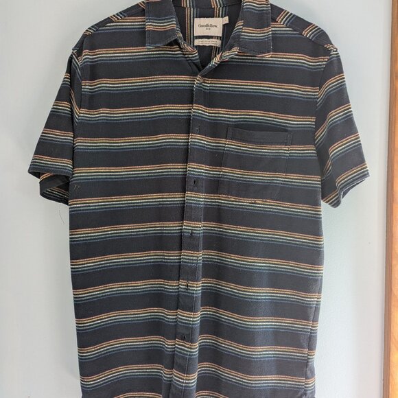 Goodfellows Short Sleeve Button Down Navy Blue Striped Size L - Picture 1 of 3